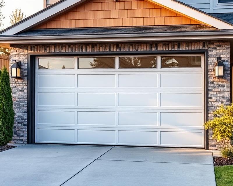 Modern energy efficient insulated garage door on residential home