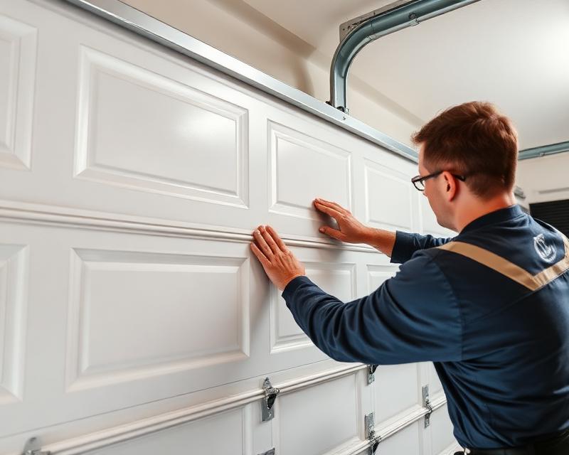 Professional technician installing garage door panels