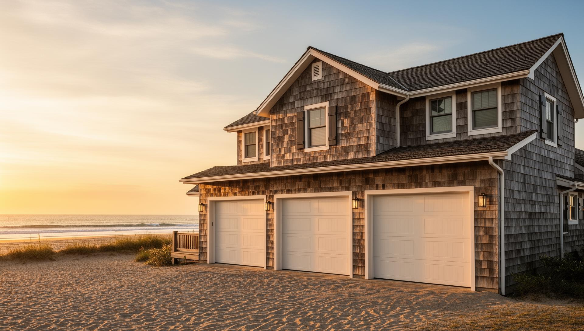 Professional ranch style garage door installation on a beautiful coastal home in Wenatchee Valley